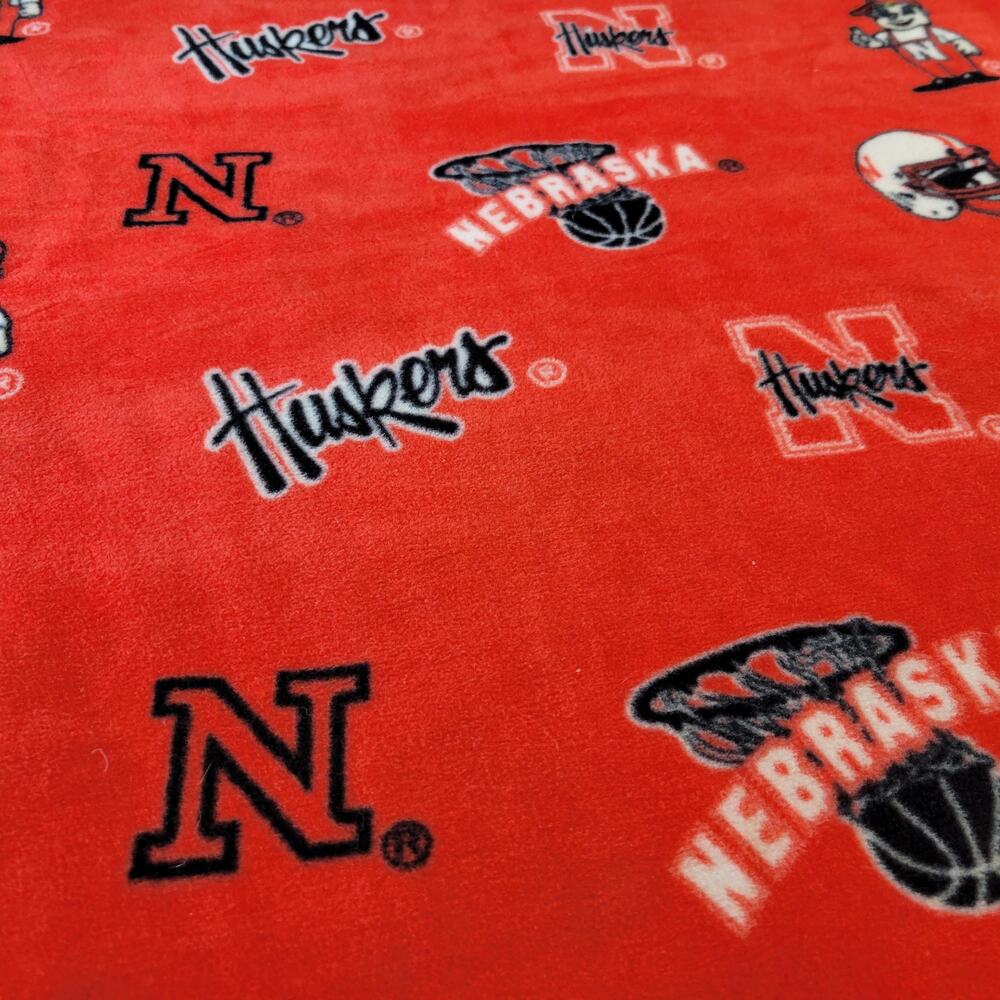 Nebraska Huskers Red Fleece Fabric 60"x35" NCAA College Team Sports Print